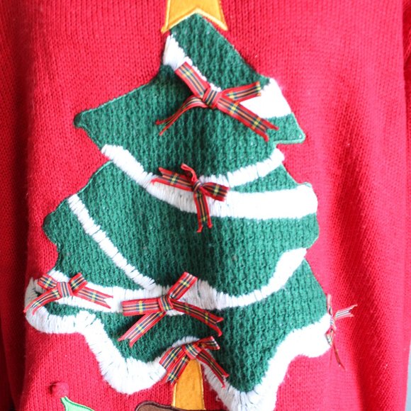 Women's Red/Green Ugly Christmas Tree Sweater ~L~ - Picture 2 of 7